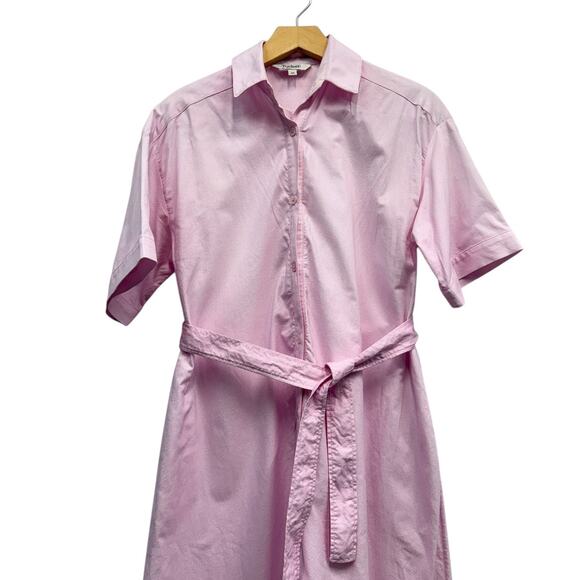 Tucker Collared Short Sleeve Button Front Cotton Shirt Dress Pink size XS - Picture 4 of 6
